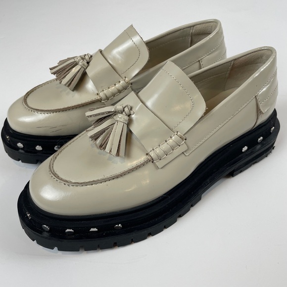 Free People Teagan Tassel Loafer antique ivory leather studded chunk women’s 8.5 - Picture 3 of 14